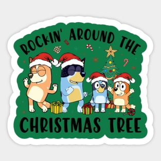 Bluey Christmas Rockin Around The Christmas Tree Family Xmas Sticker